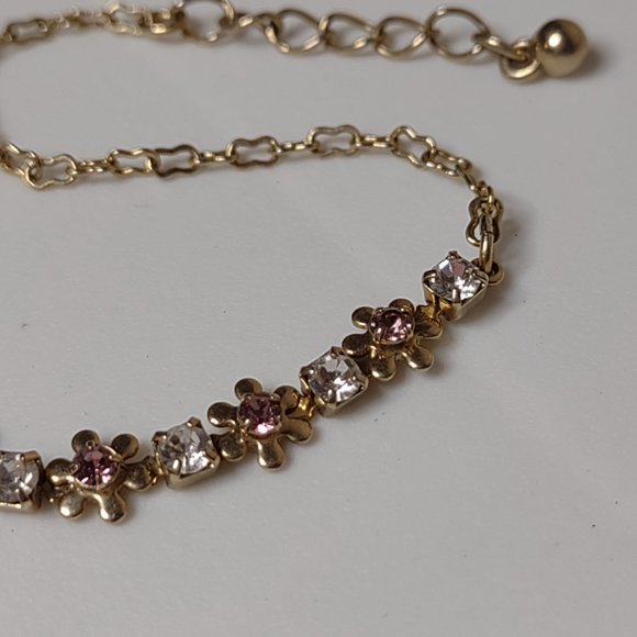 Pretty Gold Tone With Purple And Clear Stones Avon Flower Anklet Or Bracelet - Picture 3 of 8
